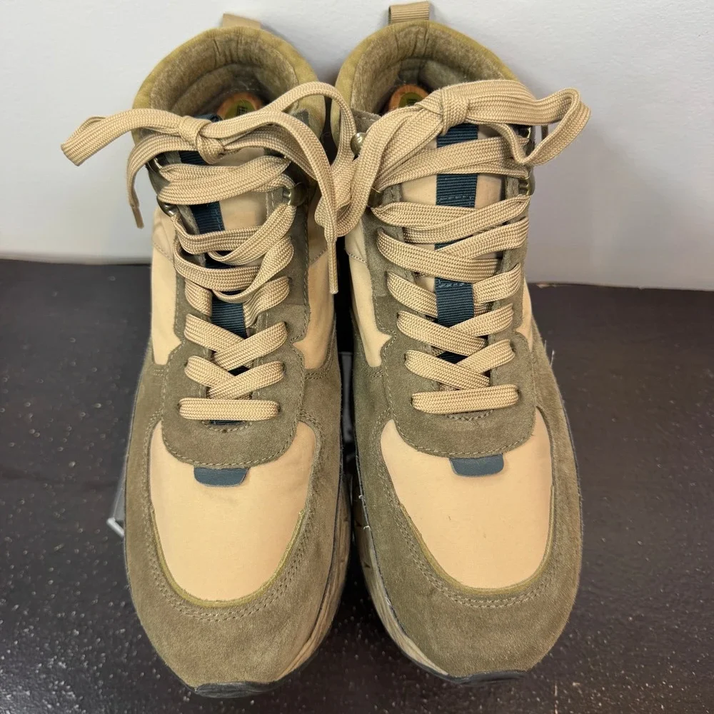 Madewell MWL Court High Top Sneakers Womens 9.5 Olive Green Tan Suede‎ Nylon